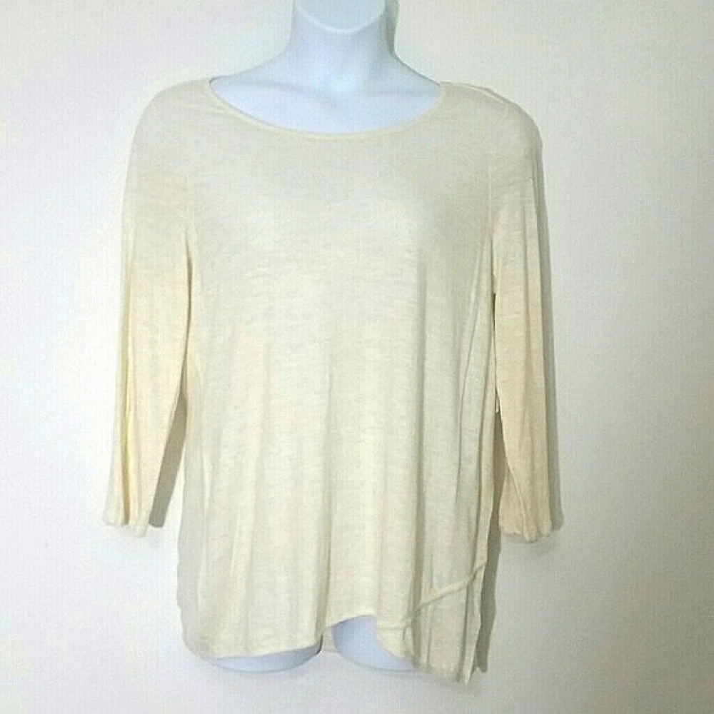 T shirt tunic long sleeve ivory burn out NEW